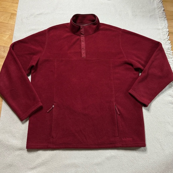 LLBean Men’s Dark Red Fleece 1/4 Snap Pullover with pockets XL Tall - Picture 2 of 7